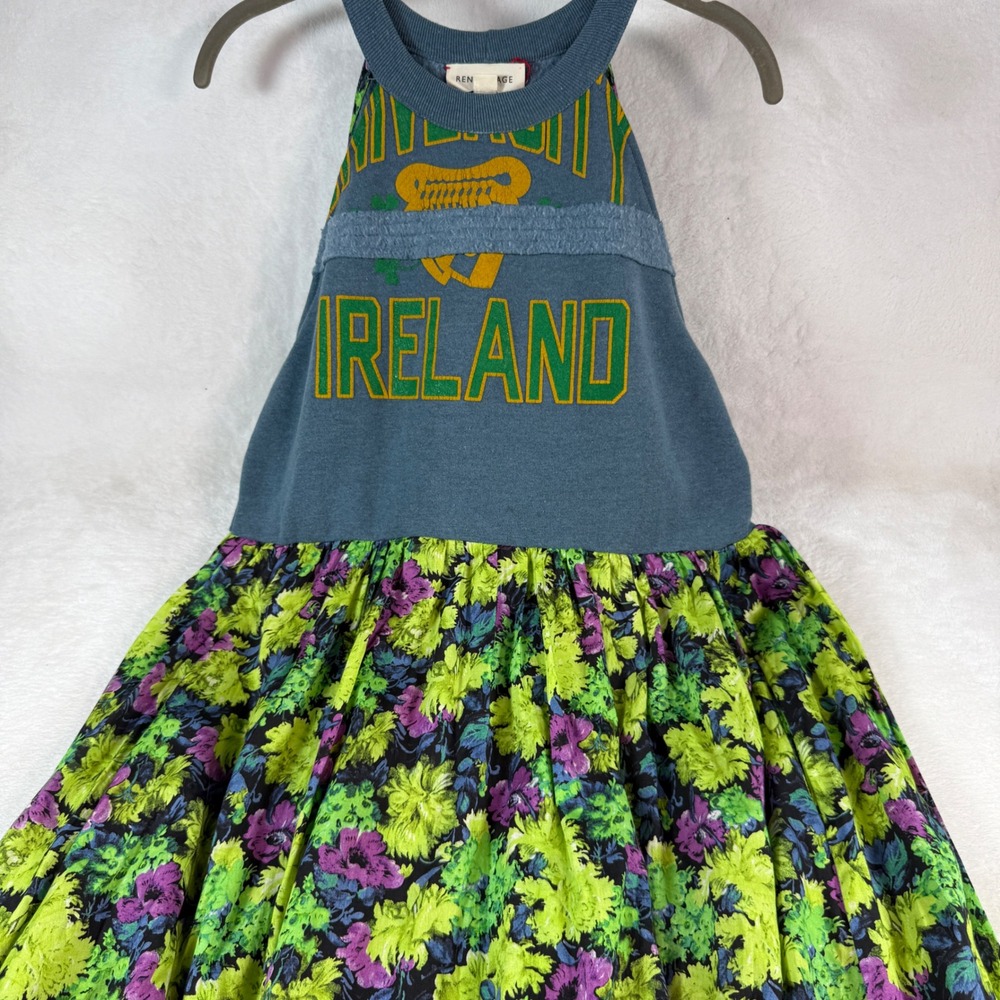 Rentrayage Upcycled Maxi Dress Womens Small Blue Green Floral Ireland Graphic EX